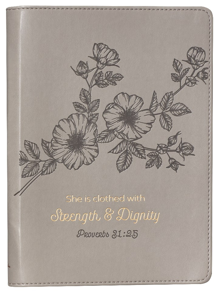 Journal: Strength & Dignity Flower Design/Gold Etching, Slimline (Proverbs 31:25)