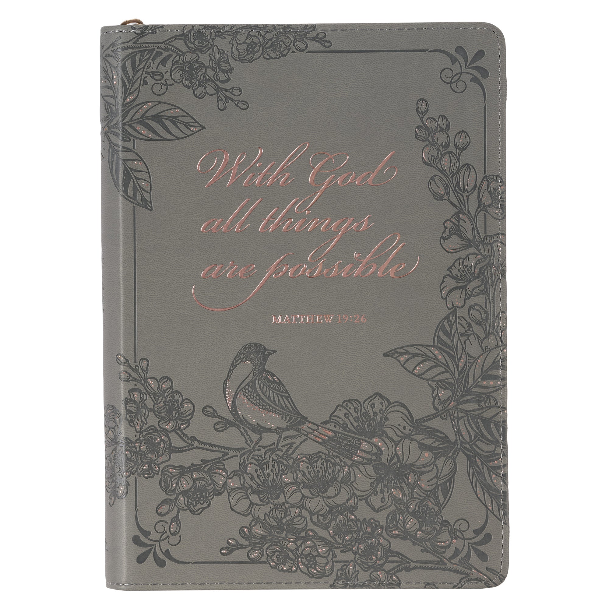 Journal Zippered: With God All Things Are Possible, Grey (Matt. 19:26)
