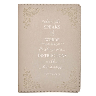 Journal Ivory, Foil Accents (Proverbs 31: 26) (When She Speaks Collection)