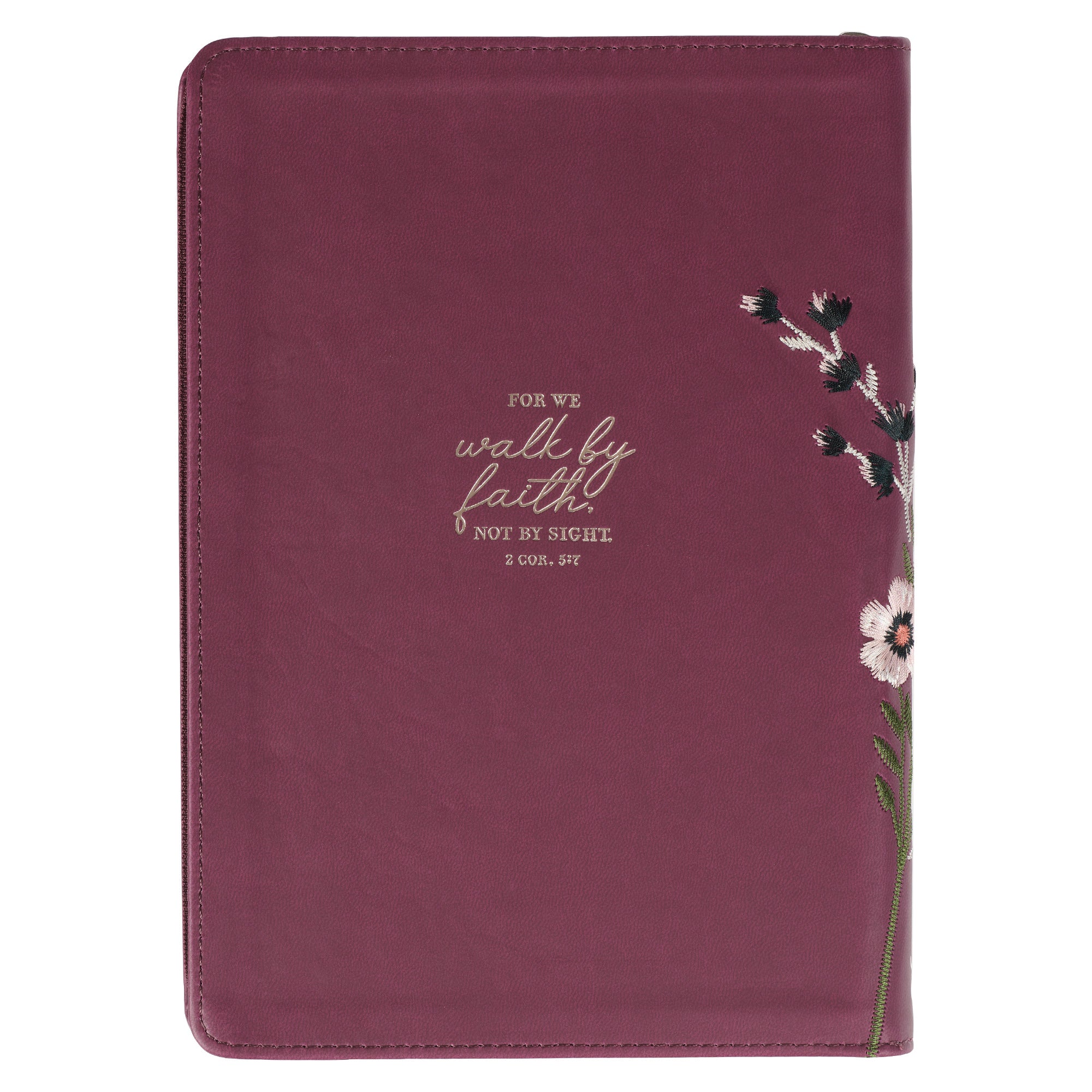 Embroidered Journal Zippered: Walk By Faith, Burgundy Floral