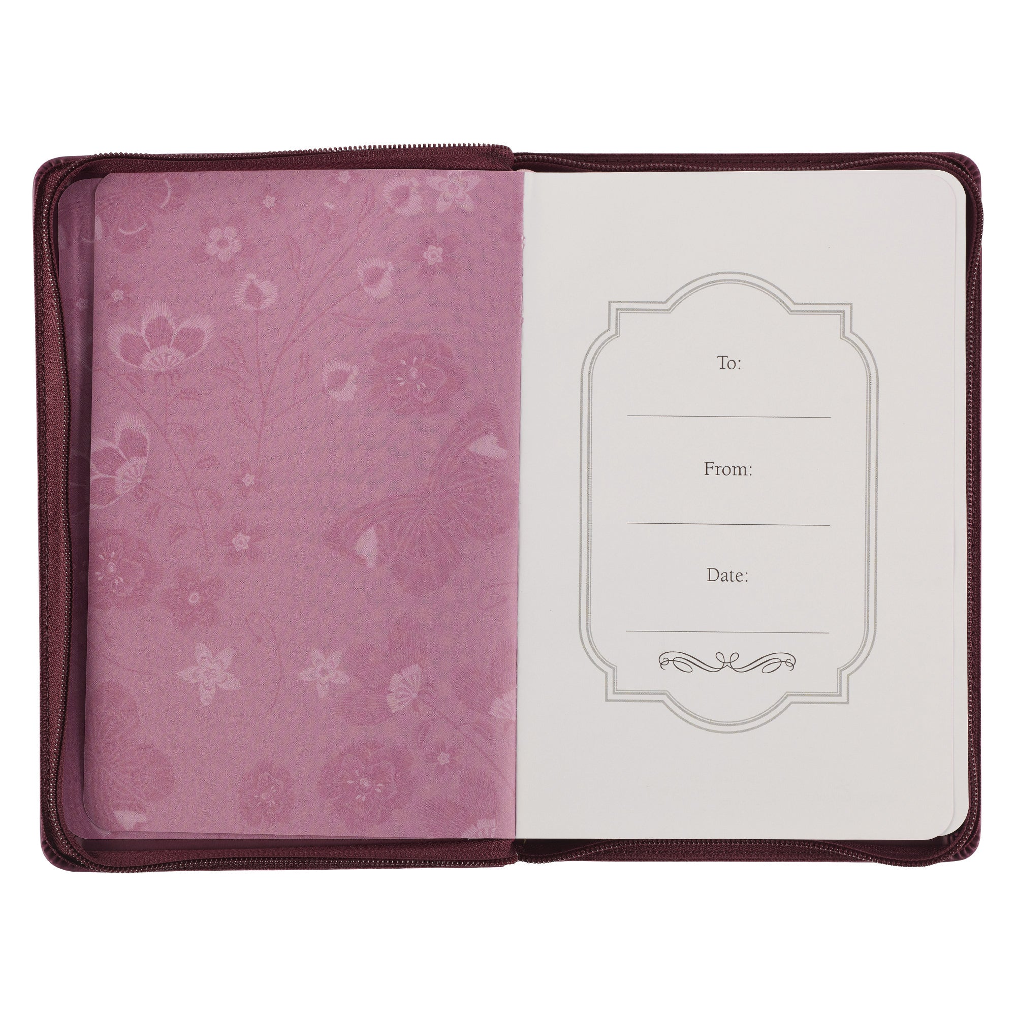 Embroidered Journal Zippered: Walk By Faith, Burgundy Floral