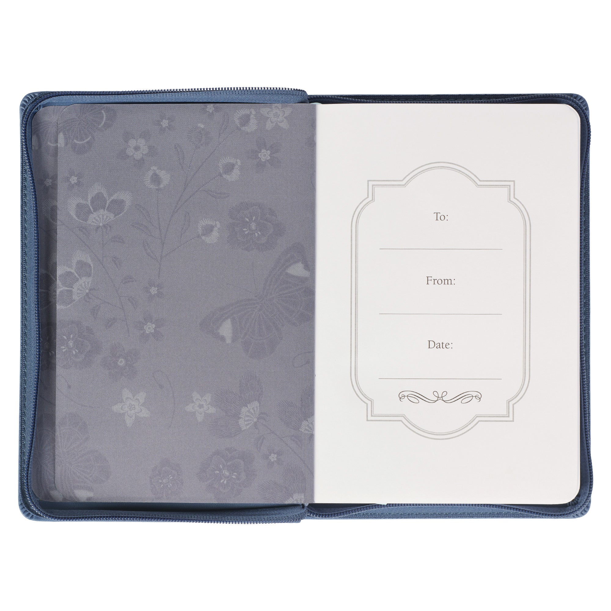 Embroidered Journal Zippered: Be Still & Know, Blue Floral