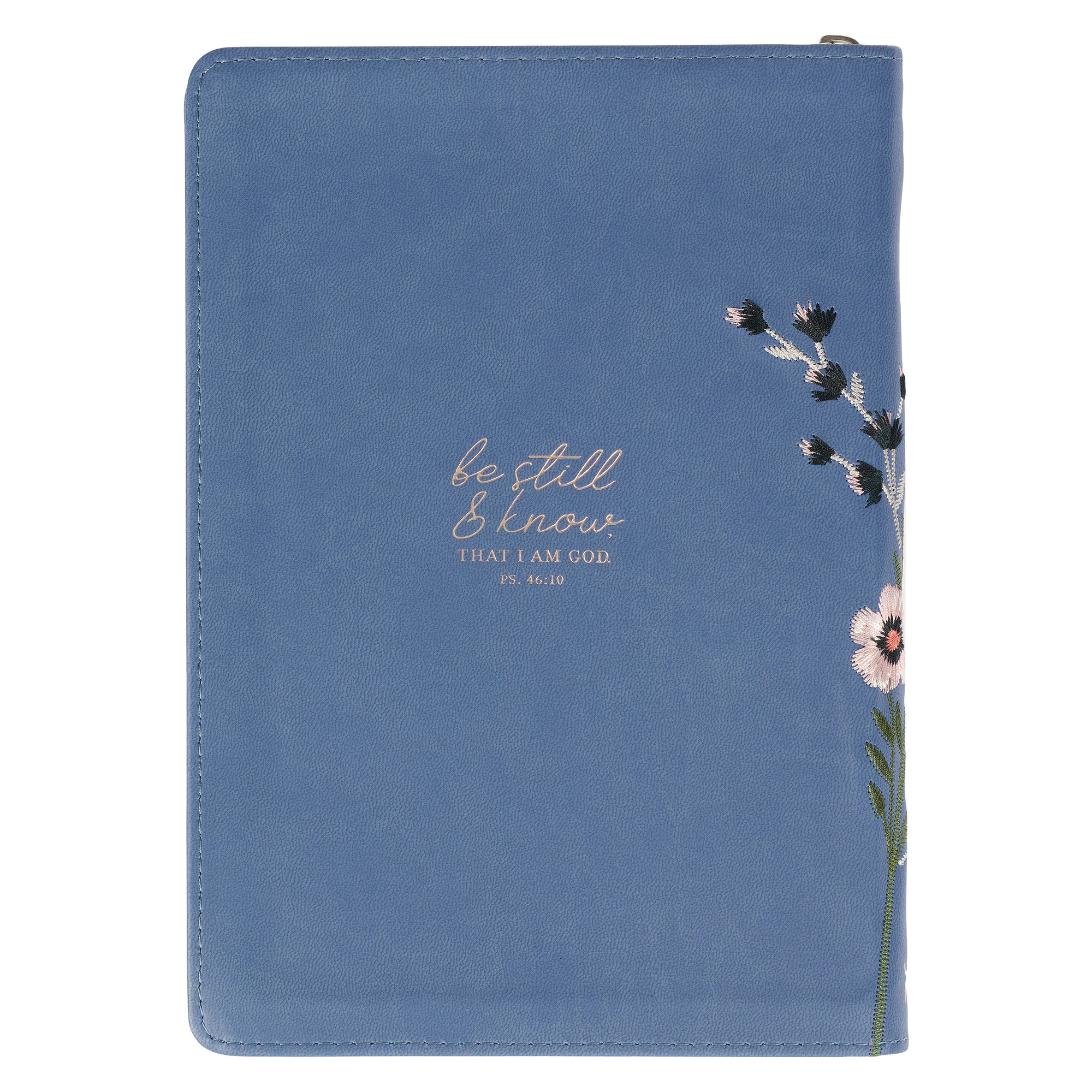 Embroidered Journal Zippered: Be Still & Know, Blue Floral