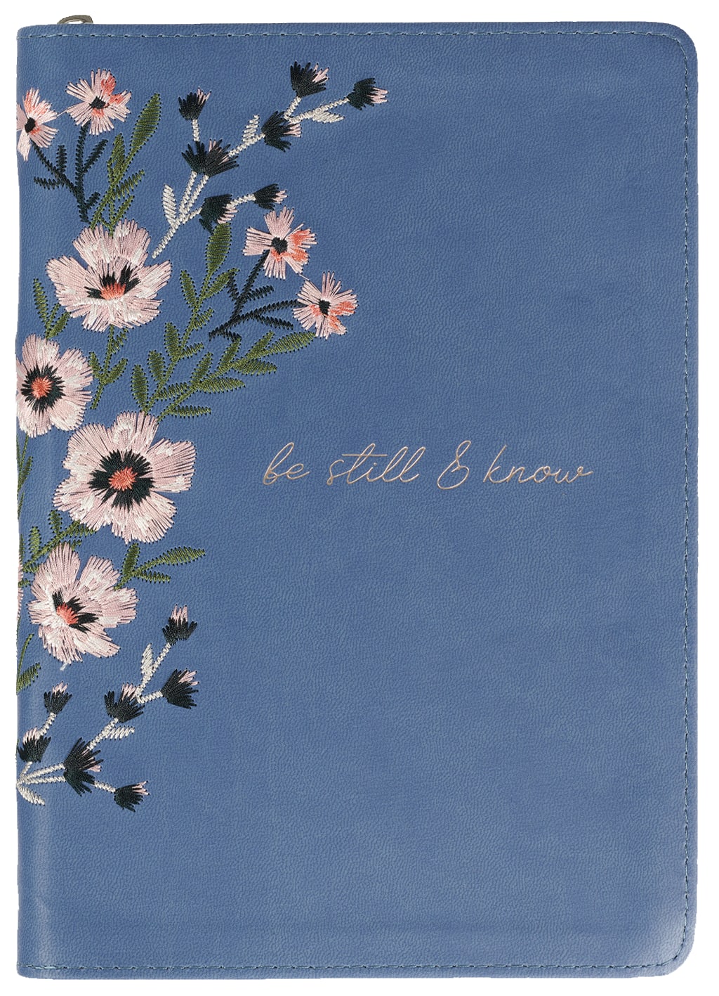 Embroidered Journal Zippered: Be Still & Know, Blue Floral