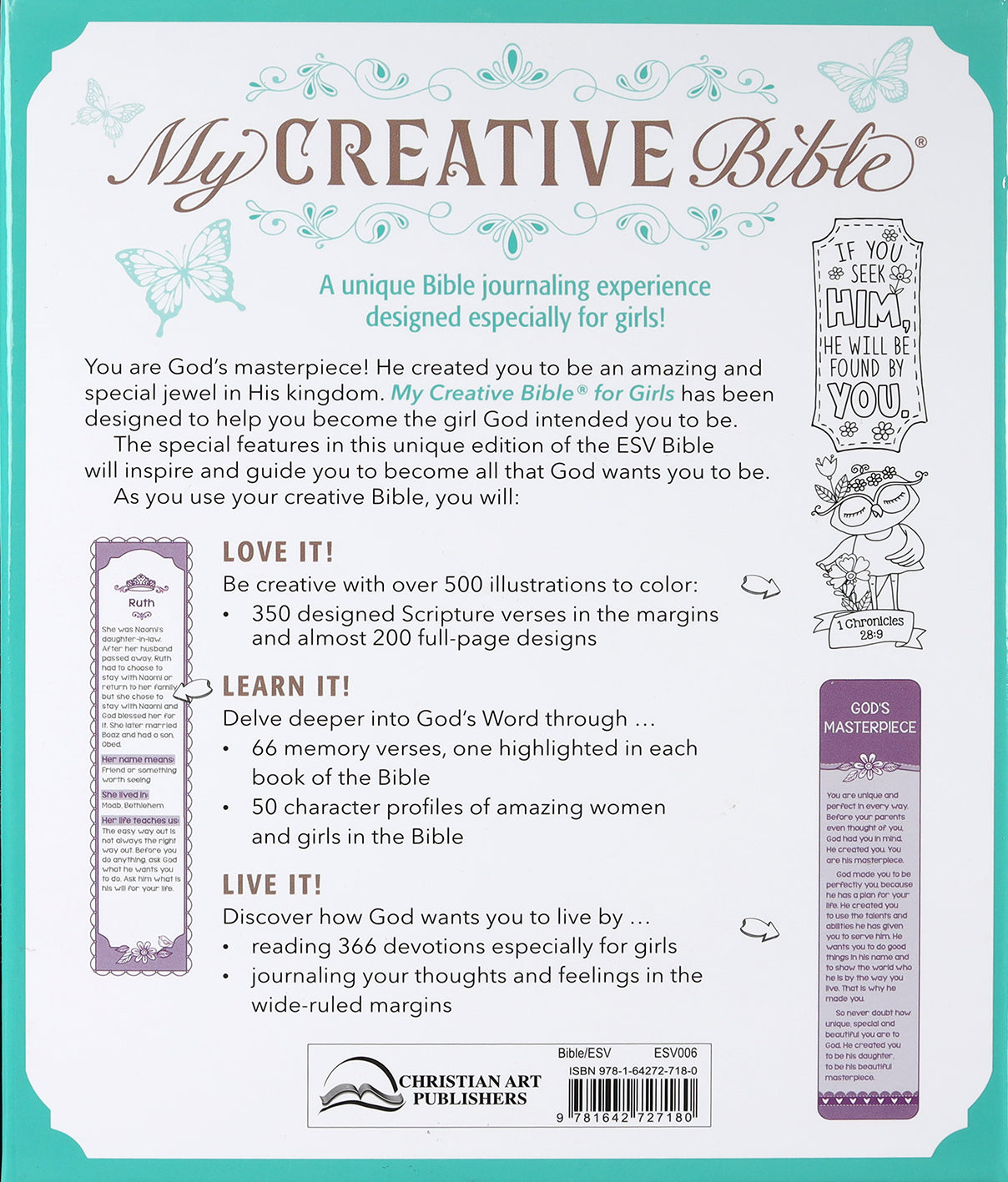 ESV My Creative Bible For Girls Teal Butterfly