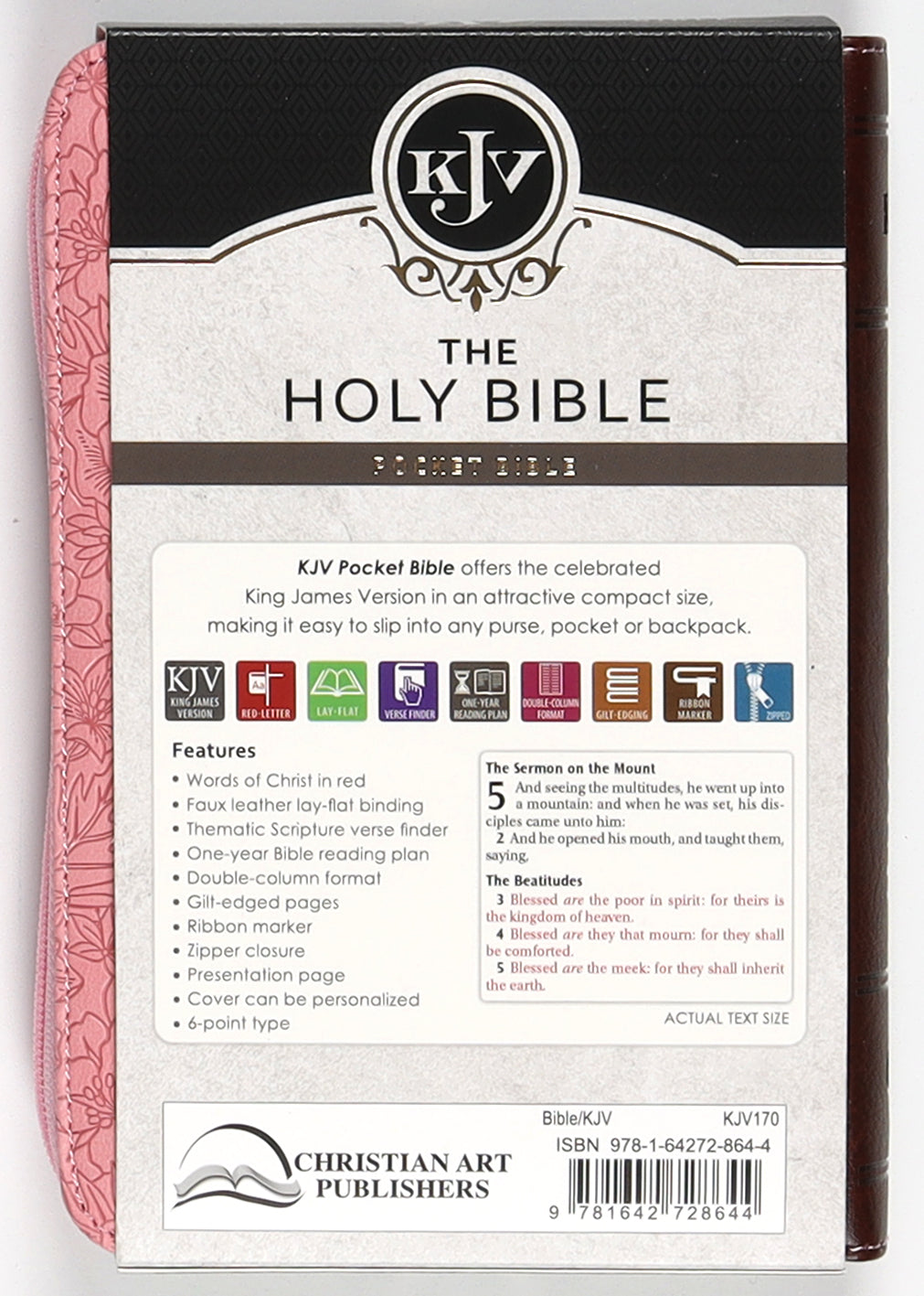 KJV Pocket Bible Pink/Brown With Zipper (Red Letter Edition)