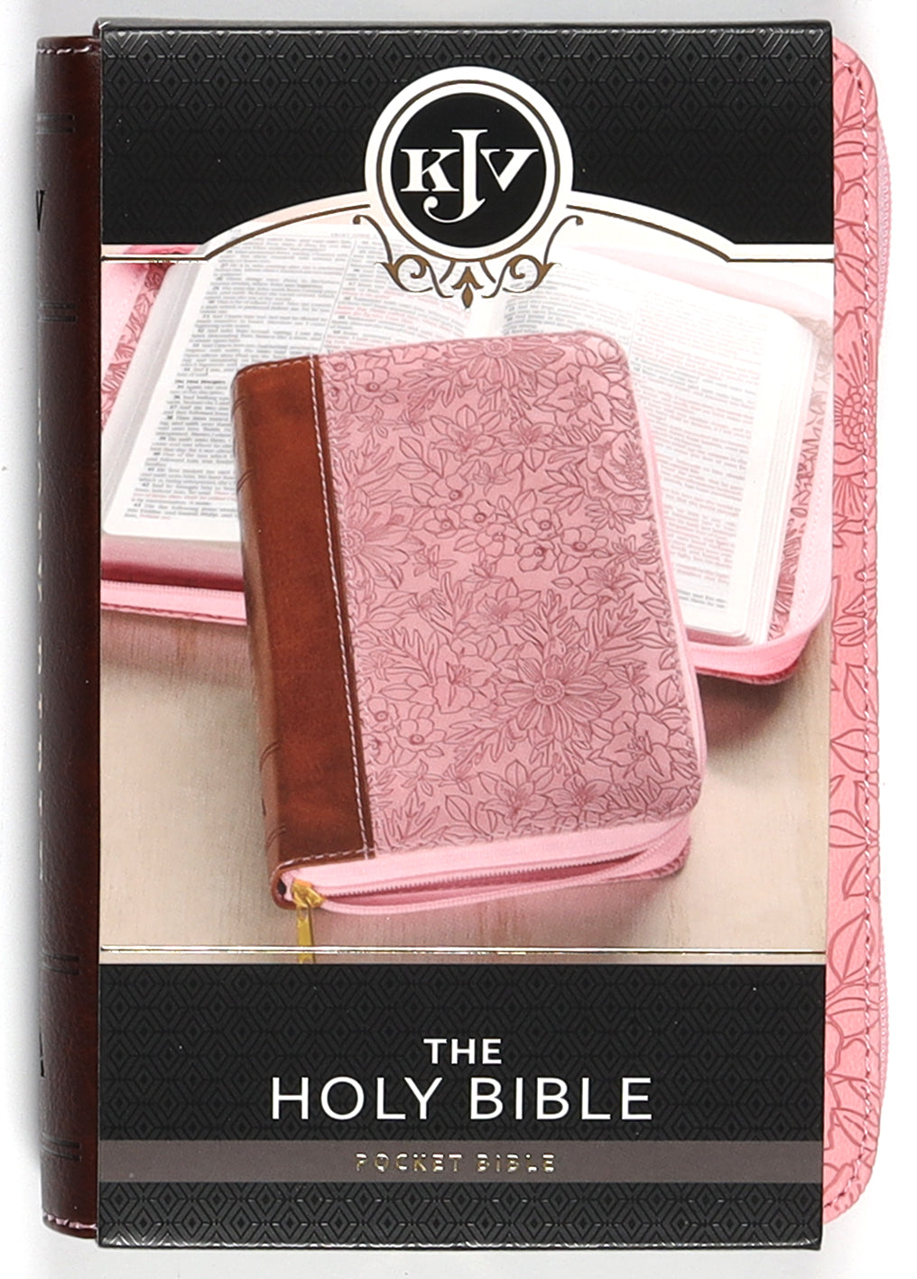 KJV Pocket Bible Pink/Brown With Zipper (Red Letter Edition)