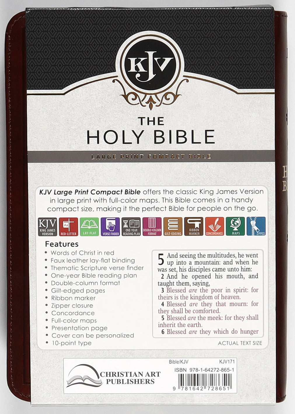 KJV Large Print Compact Bible Burgundy With Zipper (Red Letter Edition)
