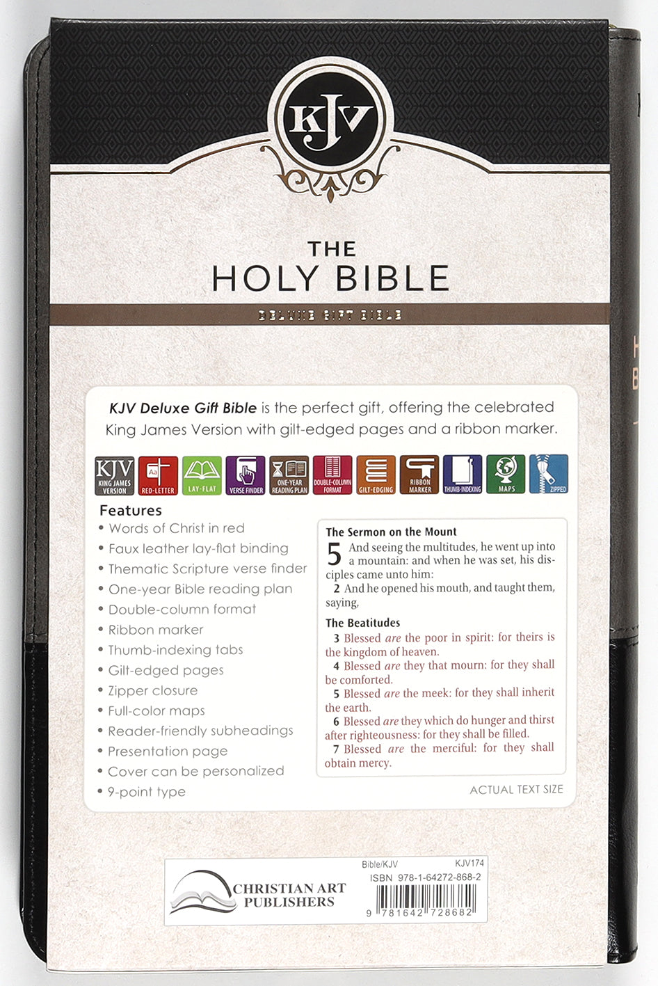KJV Deluxe Gift Bible Black/Gray With Zipper and Thumb Index (Red Letter Edition)