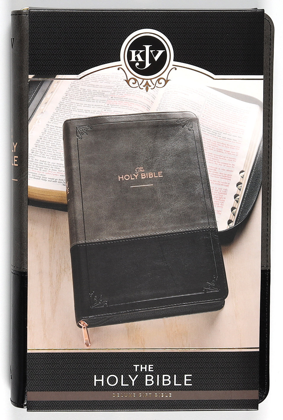 KJV Deluxe Gift Bible Black/Gray With Zipper and Thumb Index (Red Letter Edition)