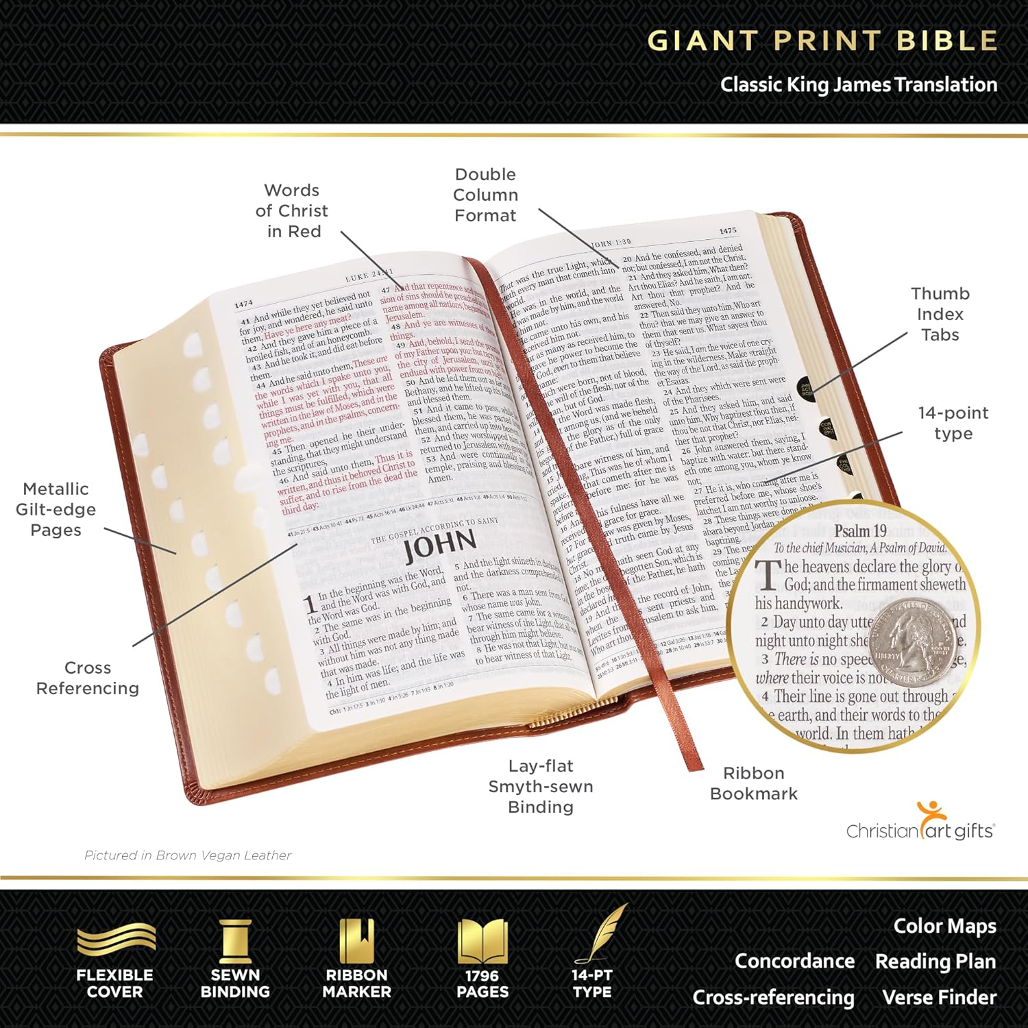 KJV Giant Print Bible Brown/Pink Thumb Index (Red Letter Edition)
