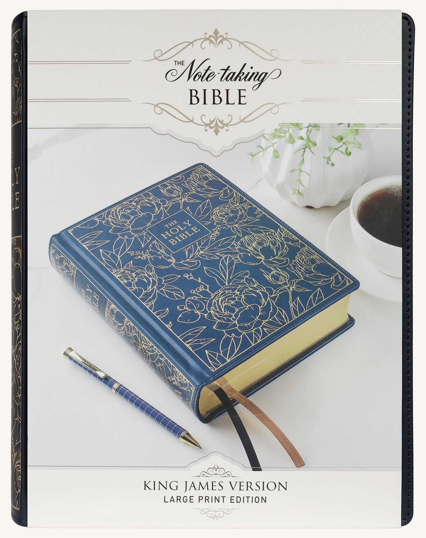 KJV Large Print Note-Taking Bible Navy Blue Floral (Black Letter Edition)