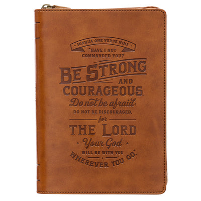 Journal Zippered: Be Strong & Courageous, Tan (Joshua 1:9)