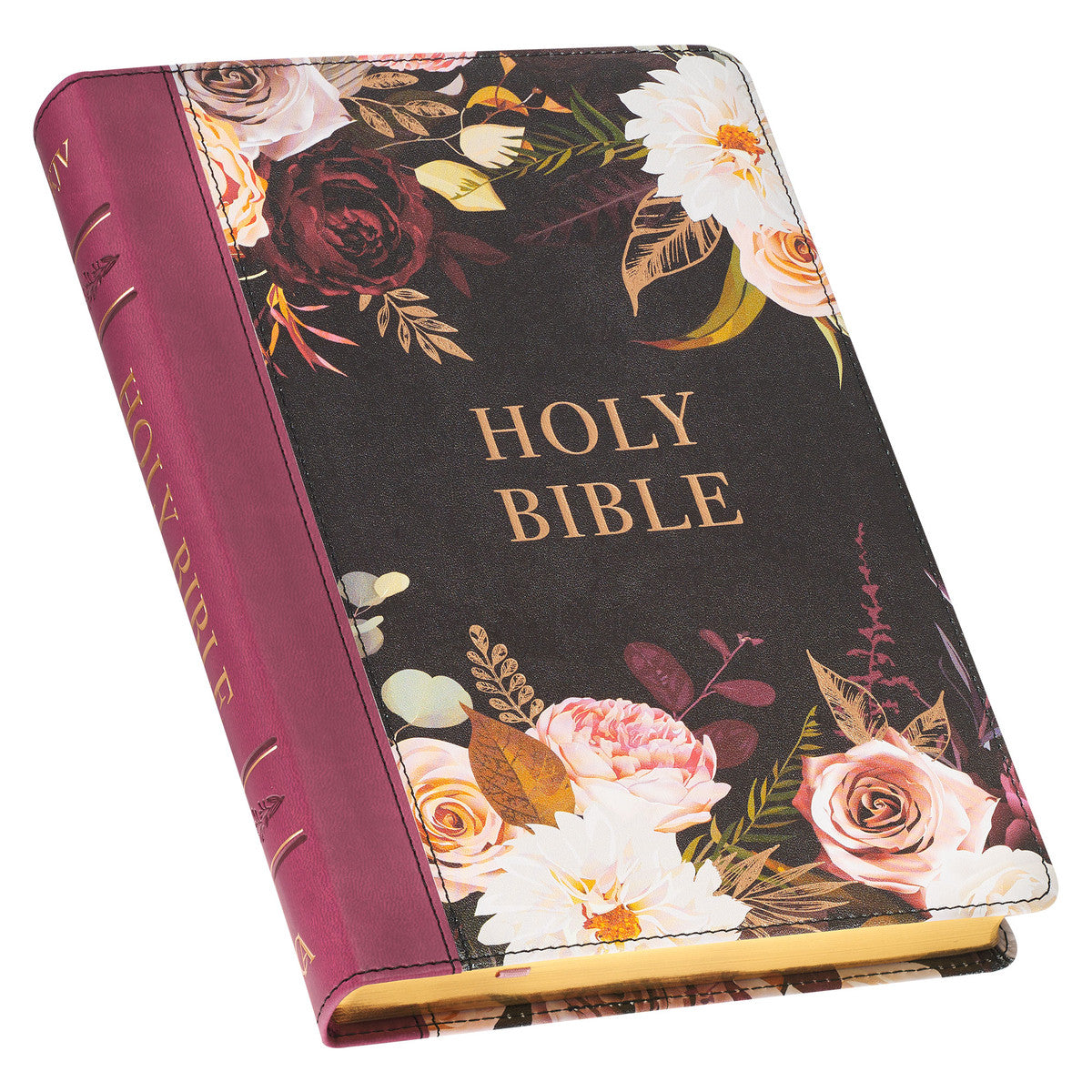 KJV Large Print Thinline Bible Thumb Index Burgundy Floral (Red Letter Edition)