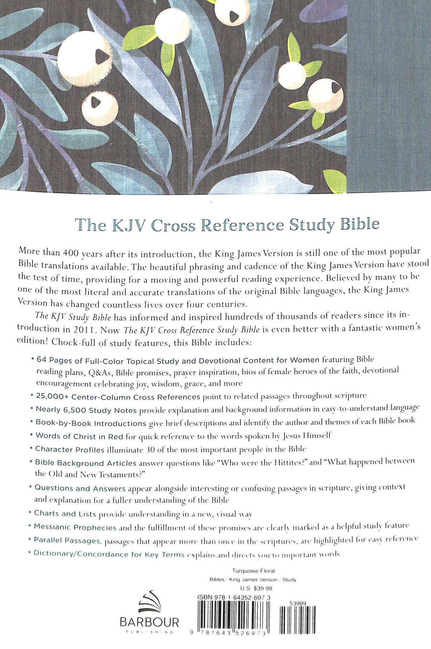 KJV Cross Reference Study Bible Women's Edition Turquoise Floral (Red Letter Edition)