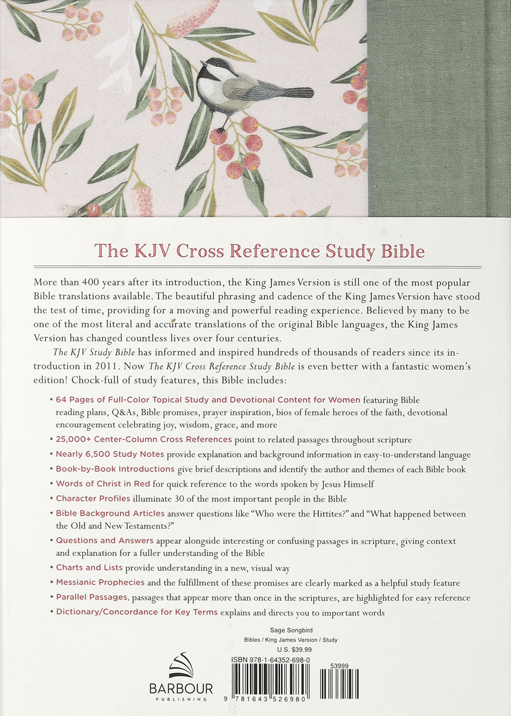 KJV Cross Reference Study Bible Women's Edition Sage Songbird (Red Letter Edition)