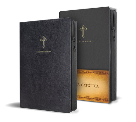 Biblia Catolica En Espanol Simil Piel Negro Con Cremallera Tamano Compacto/Catholic Bible Spanish Black Zipper Compact