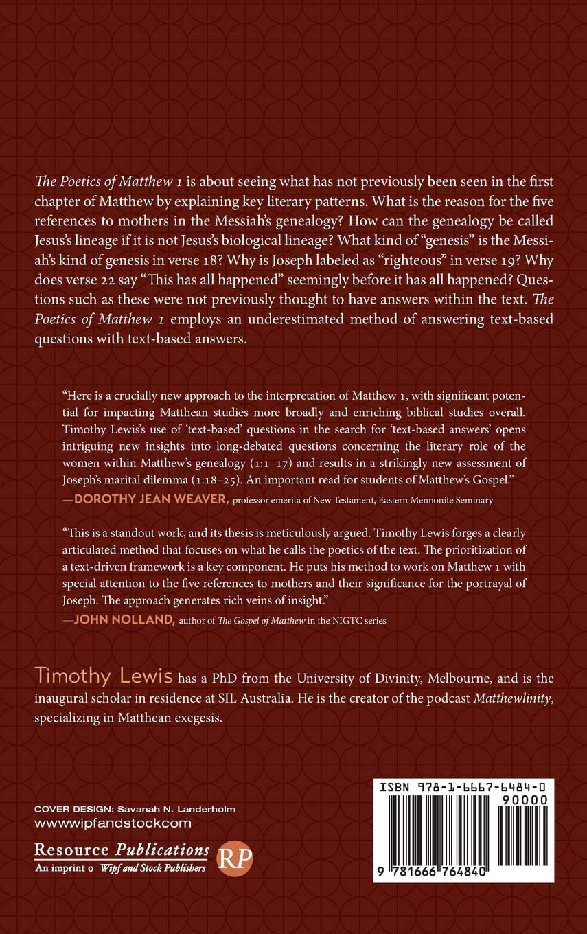 The Poetics of Matthew 1: The Five References to Mothers and Other Patterns