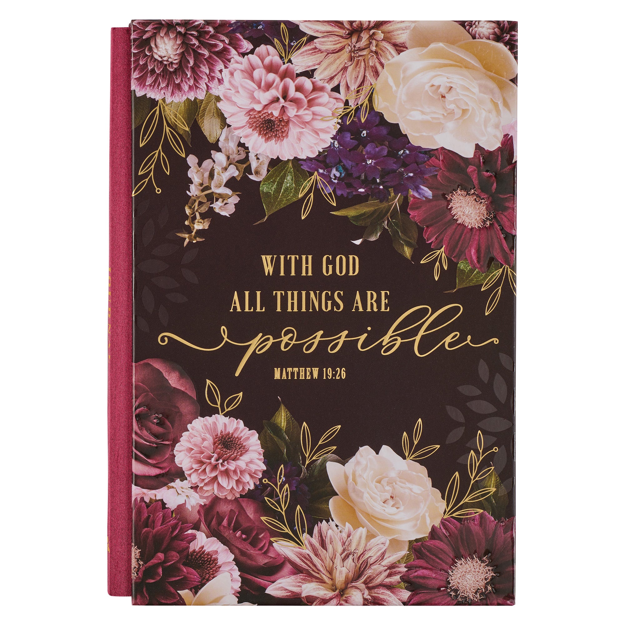 Quarter-Bound Journal: All Things Are Possible Burgundy Floral (Matt. 19:26)