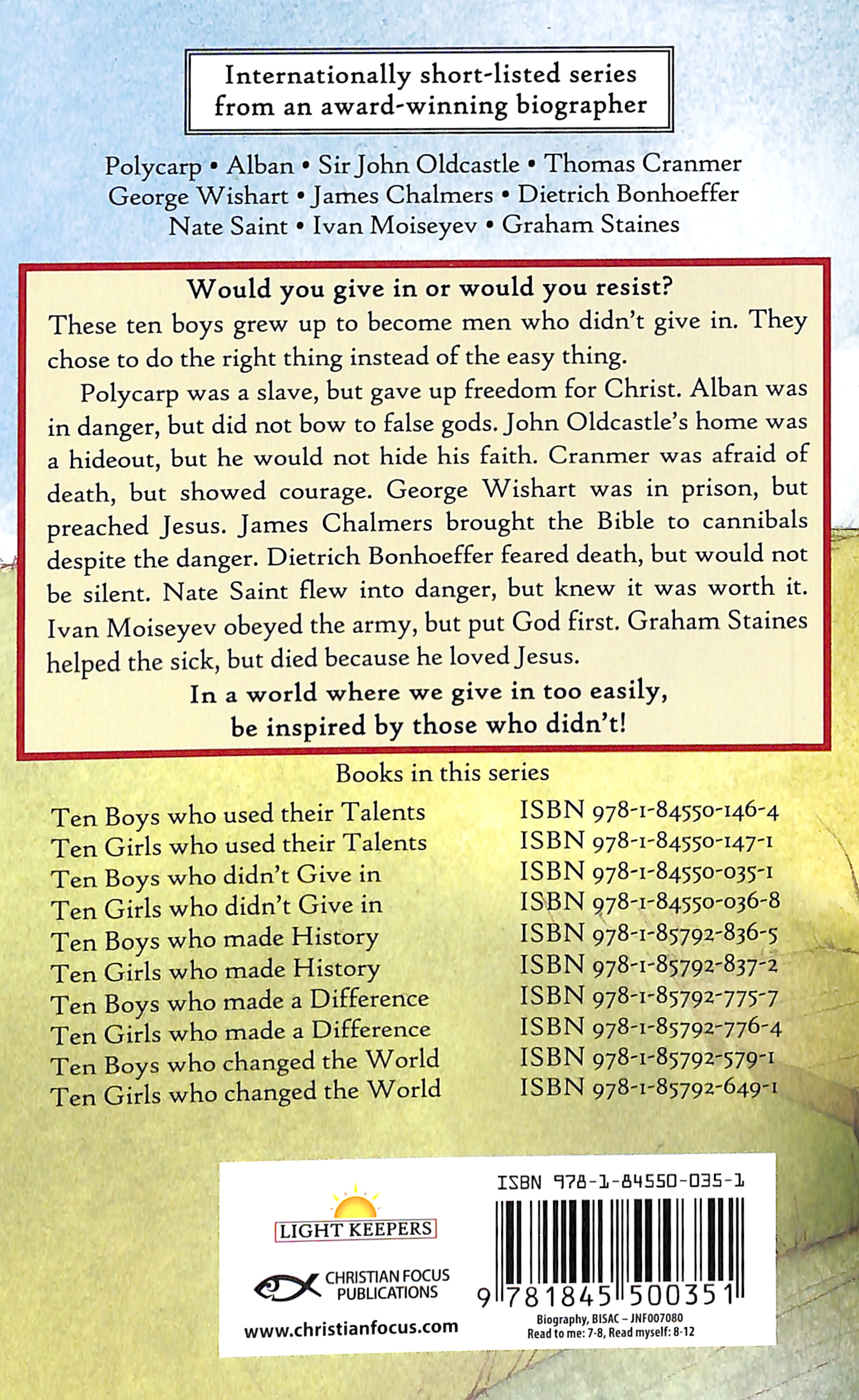Ten Boys Who Didn't Give in (Lightkeepers Series)