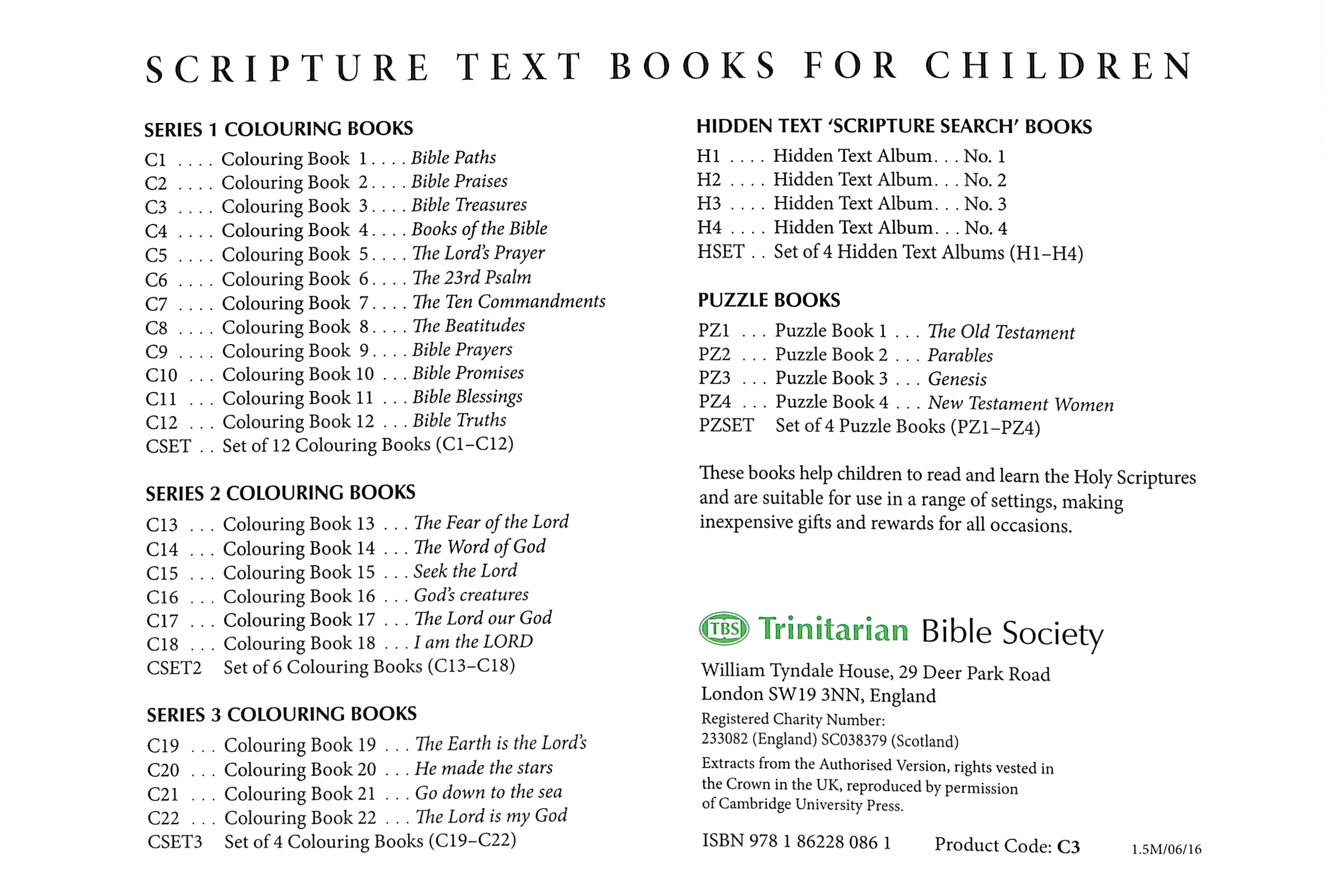 Bible Treasures Colouring Book (#03 in Outline Texts For Colouring Series)