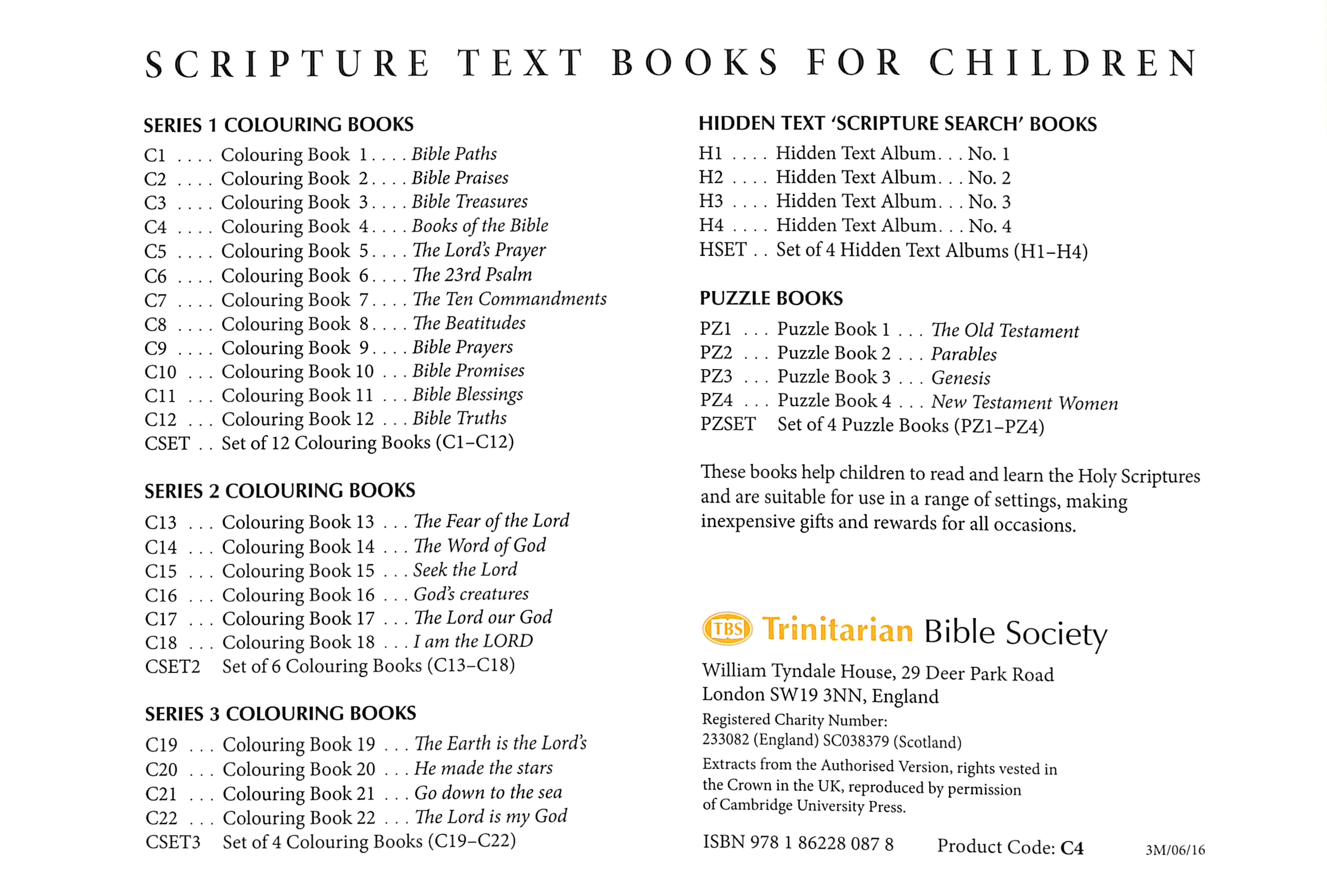 Books of the Bible Colouring Book (#04 in Outline Texts For Colouring Series)