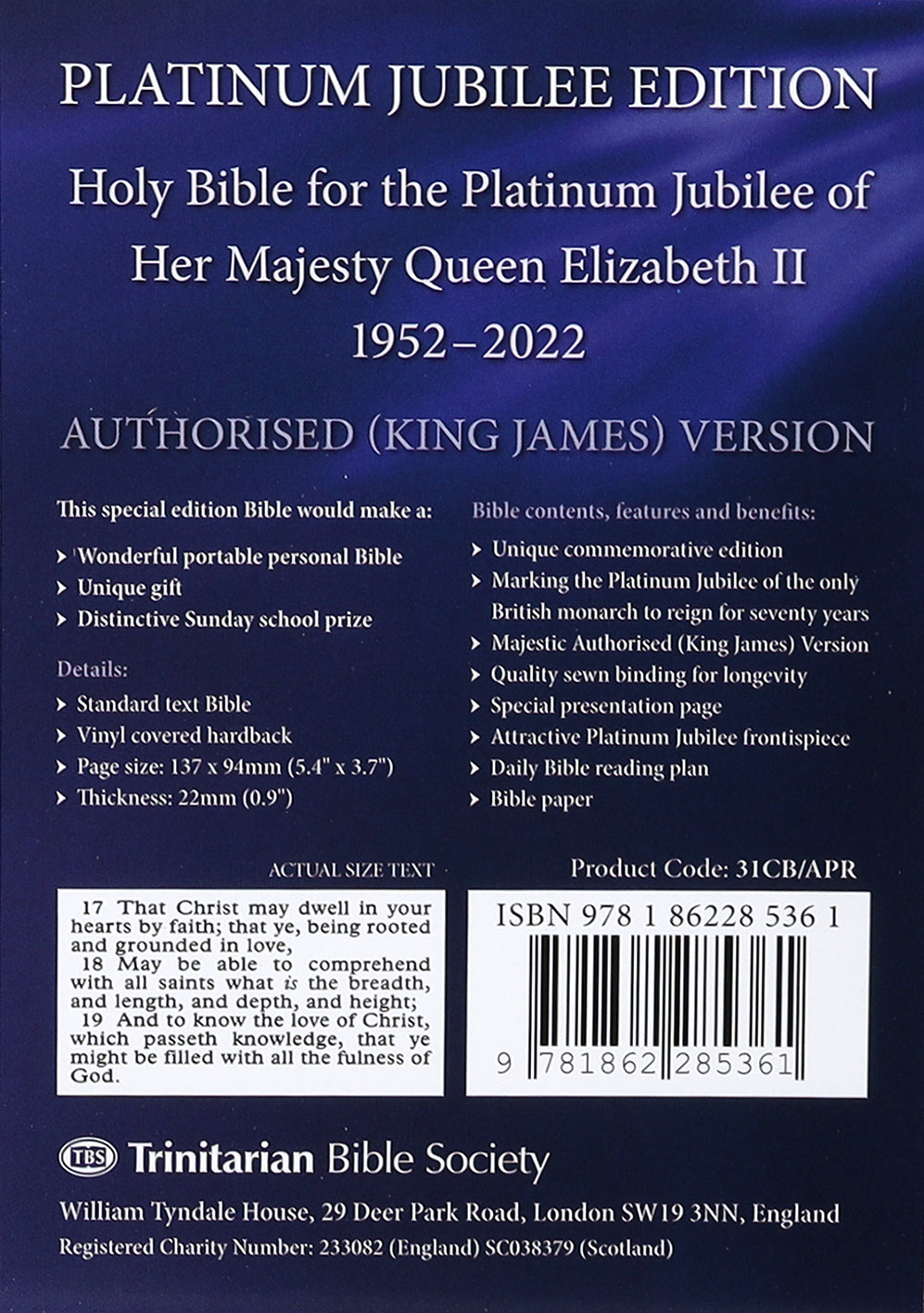 KJV Royal Ruby Platinum Jubilee Bible Purple (Black Letter Edition)