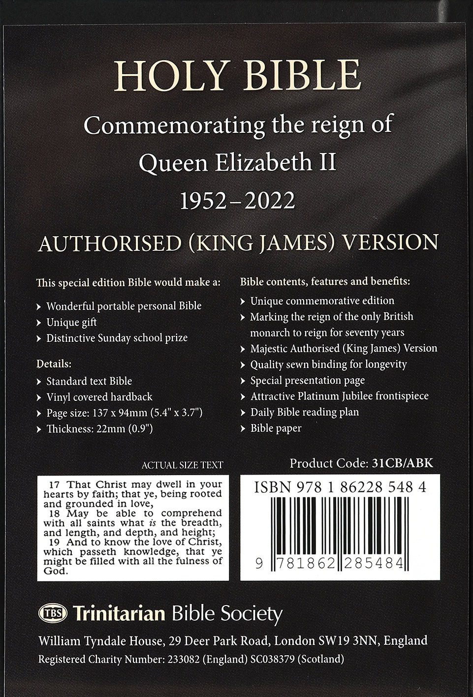 KJV Queen Elizabeth II Commemorative Bible Black (Black Letter Edition)