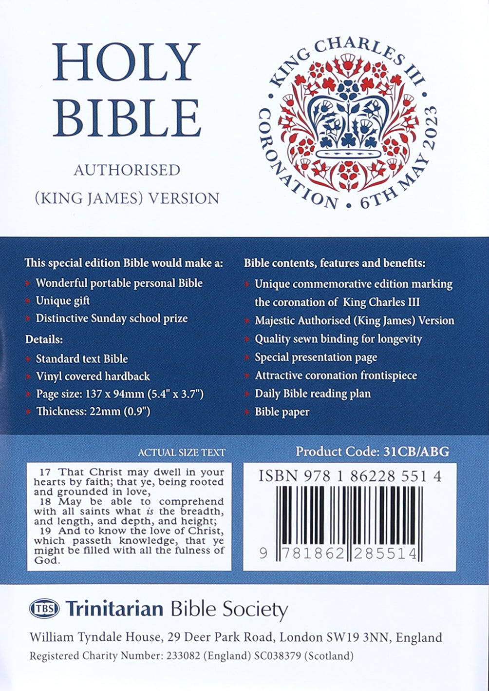 KJV Holy Bible the Coronation of His Majesty King Charles III 6 May 2023 Commemorative Edition Burgundy