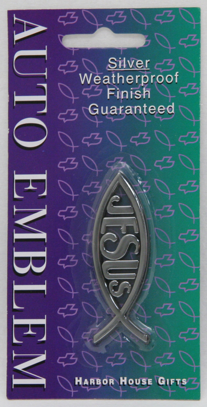Auto Emblem Sticker: Silver Fish/Jesus Small