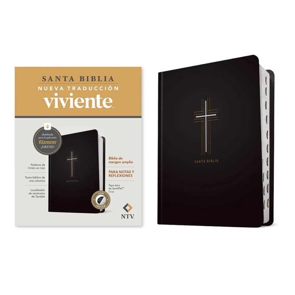 NTV Biblia de Margen Amplio con Filament, Negro Cruz Índice (Spanish Red Letter Edition)
