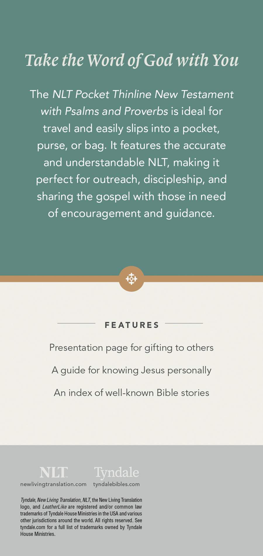 NLT Pocket Thinline New Testament with Psalms and Proverbs Teal Cross (Black letter Edition)