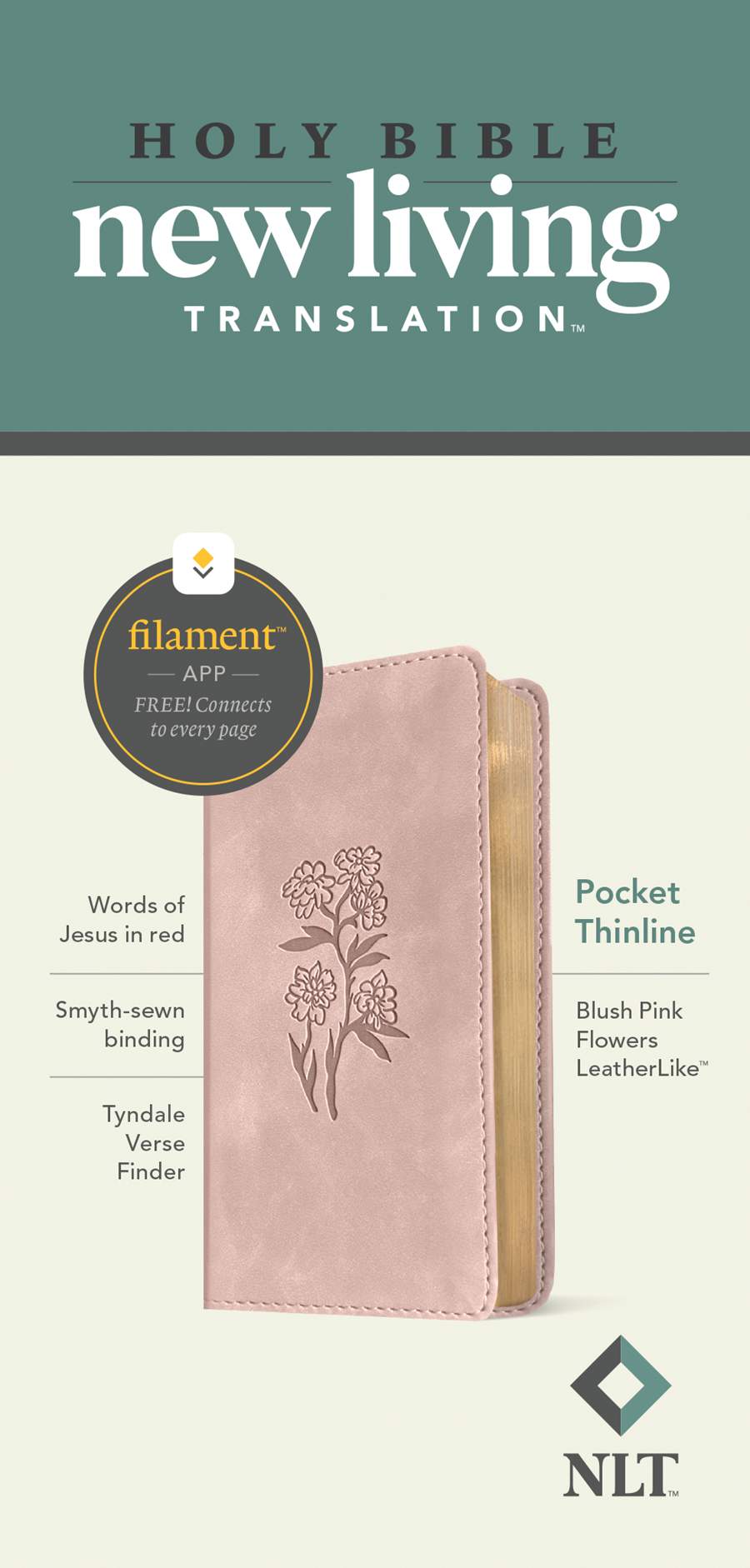NLT Pocket Thinline Bible Filament Enabled Blush Pink Flowers (Red Letter Edition)