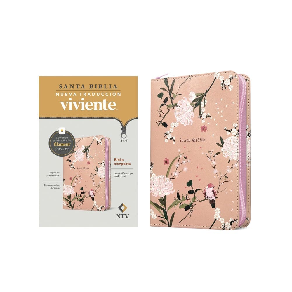 NTV Biblia Compacta de Zíper con Filament, Jardín Coral (Spanish Black Letter Edition)