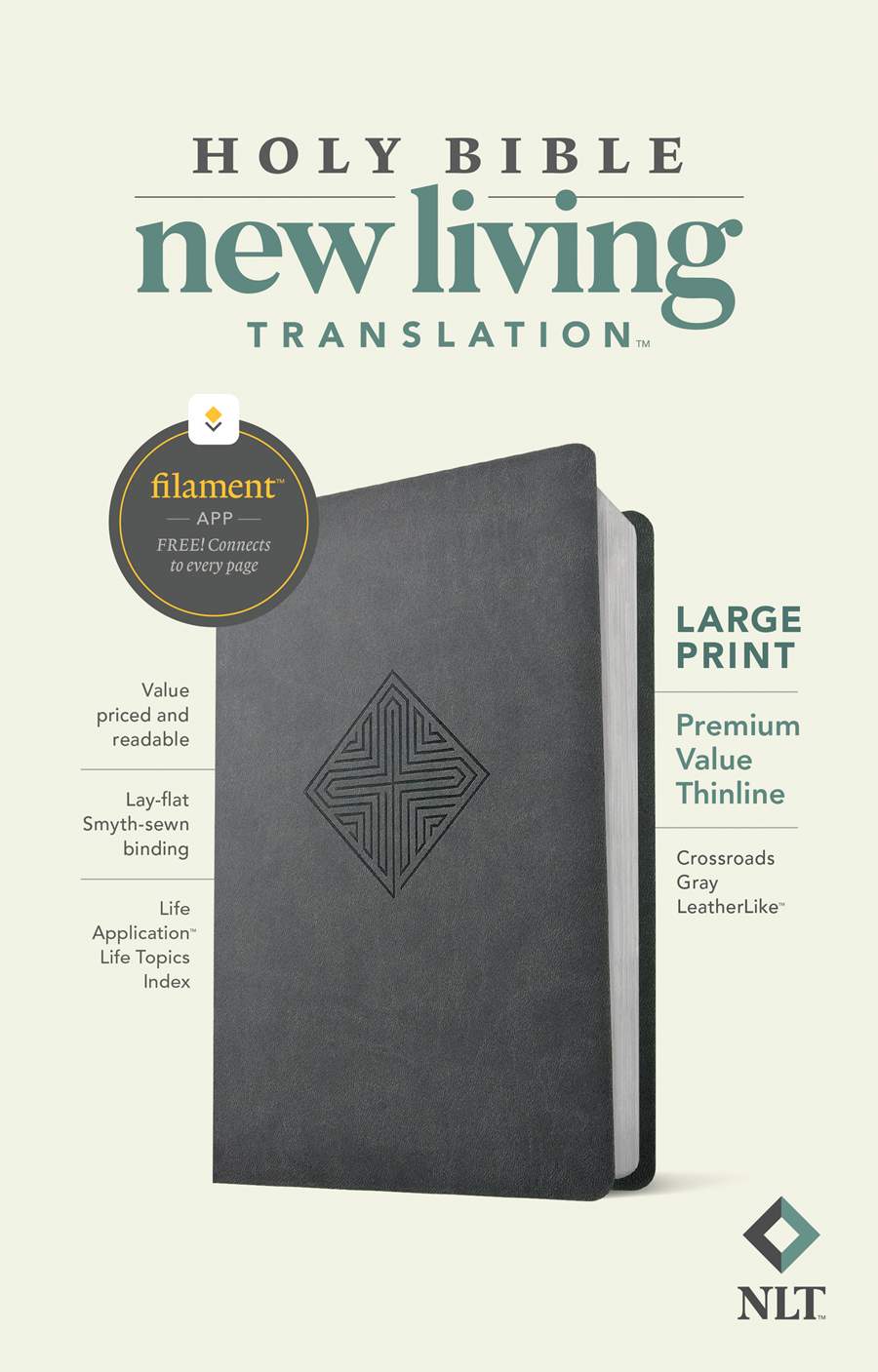 NLT Large Print Premium Value Thinline Bible Filament Enabled Edition Crossroads Gray