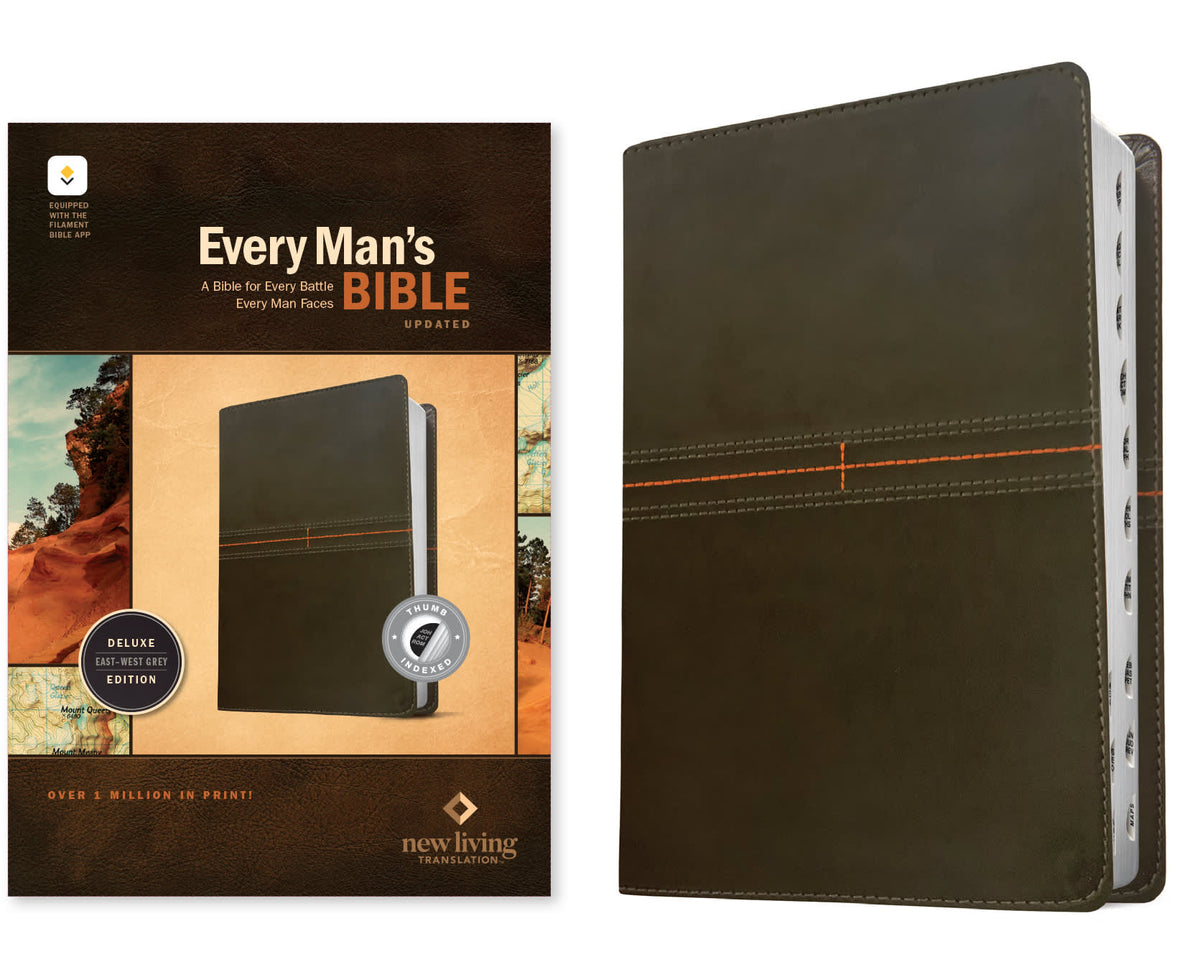 NLT Every Man’s Bible Filament Enabled Indexed East–West Grey (2nd Edition, Red Letter Edition)