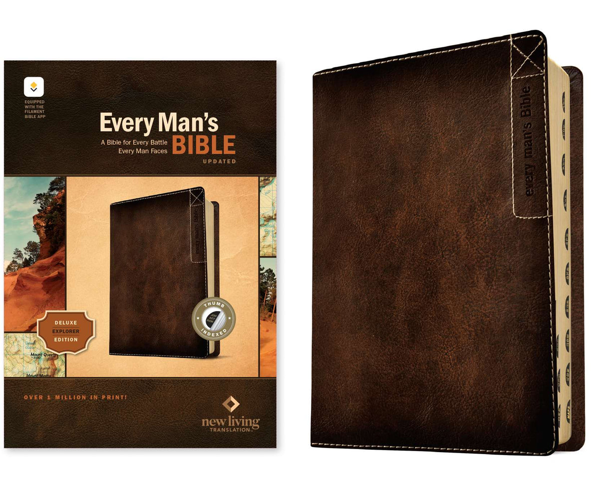 NLT Every Man’s Bible Deluxe Explorer Edition Filament Enabled Indexed Brown (2nd Edition, Red Letter Edition)