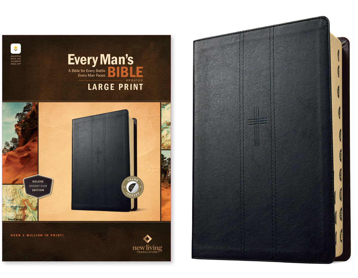 NLT Every Man's Bible Large Print Filament Enabled Indexed Covenant Black (2nd Edition, Red Letter Edition)