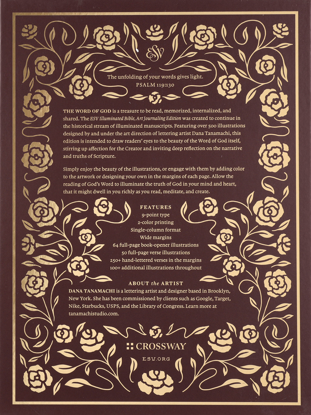 ESV Illuminated Bible, Art Journaling Edition (Nubuck Caramel, 1 Chronicles 16:34 Design)