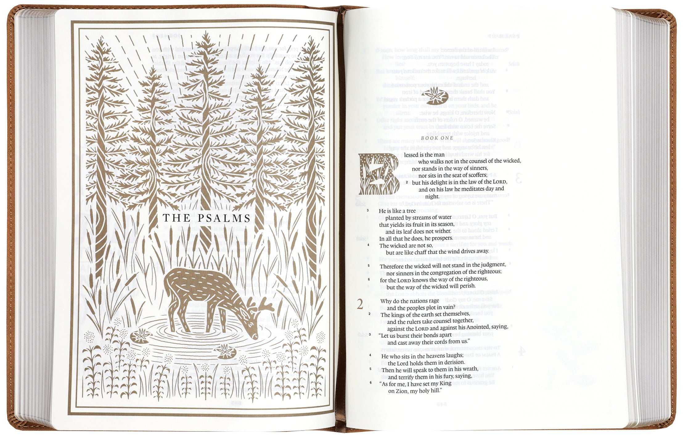 ESV Illuminated Bible, Art Journaling Edition (Nubuck Caramel, 1 Chronicles 16:34 Design)