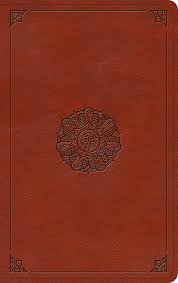 ESV Large Print Thinline Bible English Saddle, Emblem Design (Black Letter Edition)