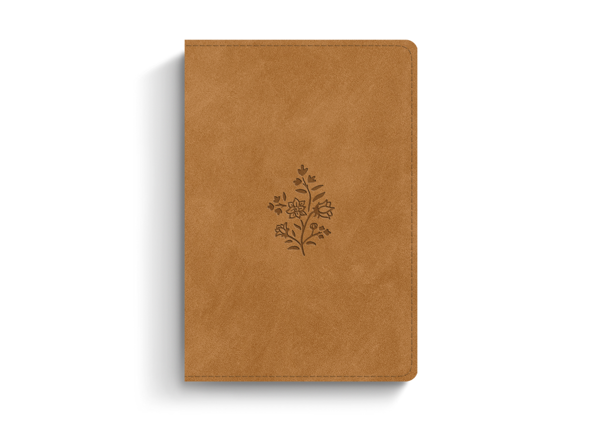 ESV Large Print Compact Bible Nubuck Caramel Wildflower Design (Red Letter Edition)