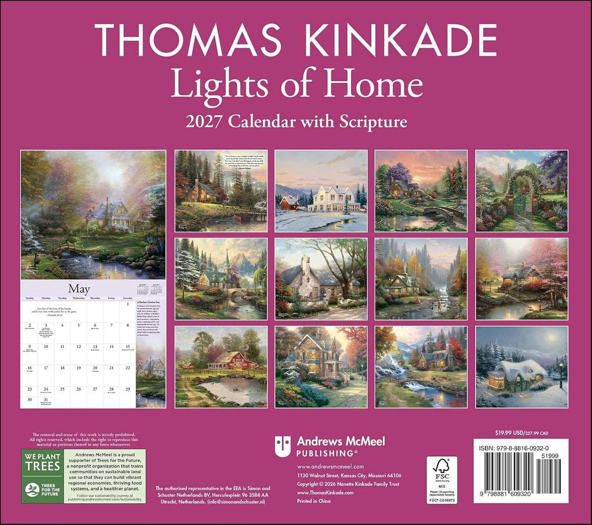 2027 Thomas Kinkade Deluxe Wall Calendar with Print (Collector's Scripture Edition)