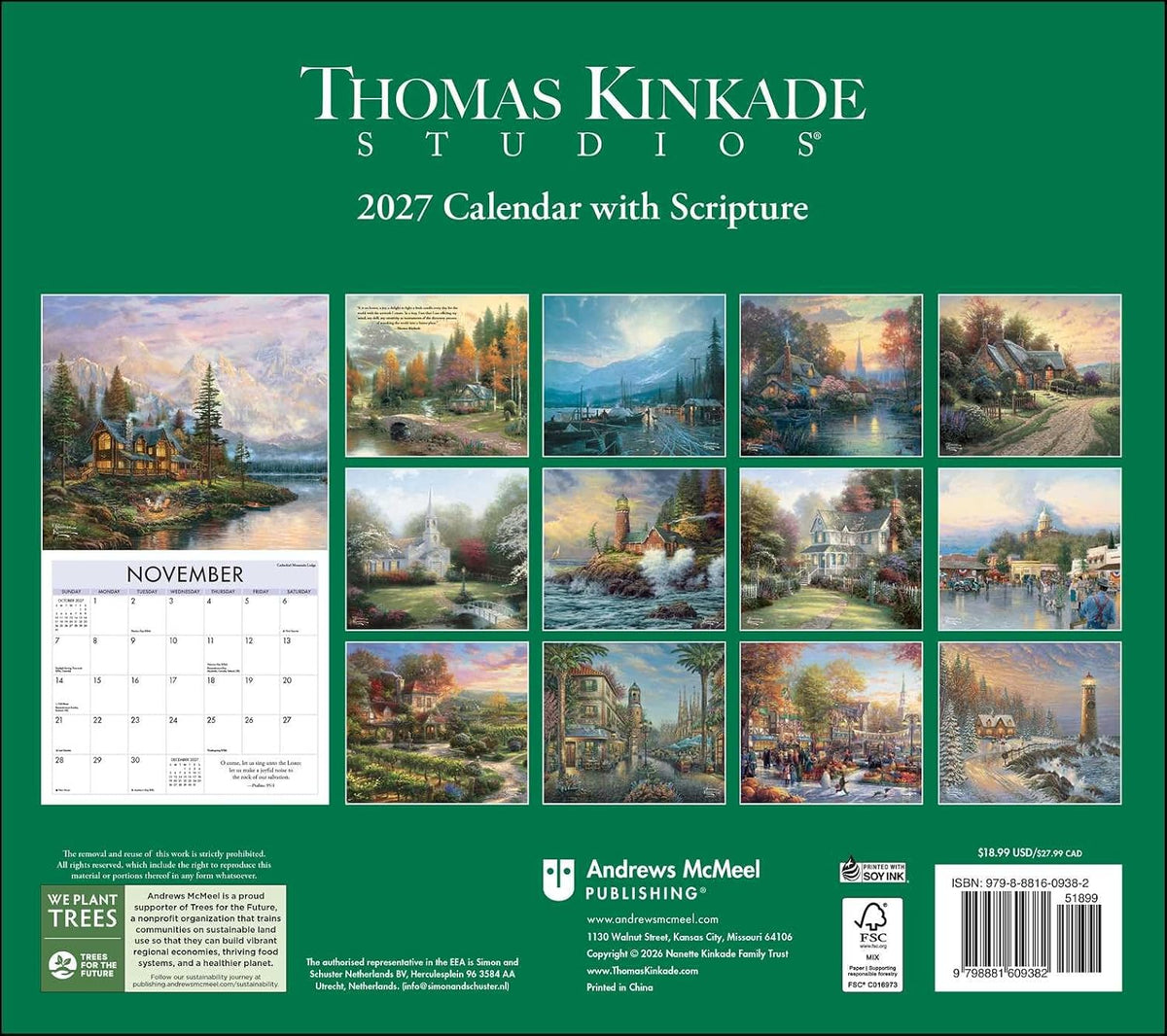 2027 Thomas Kinkade Studios Wall Calendar  (Deluxe with Scripture)