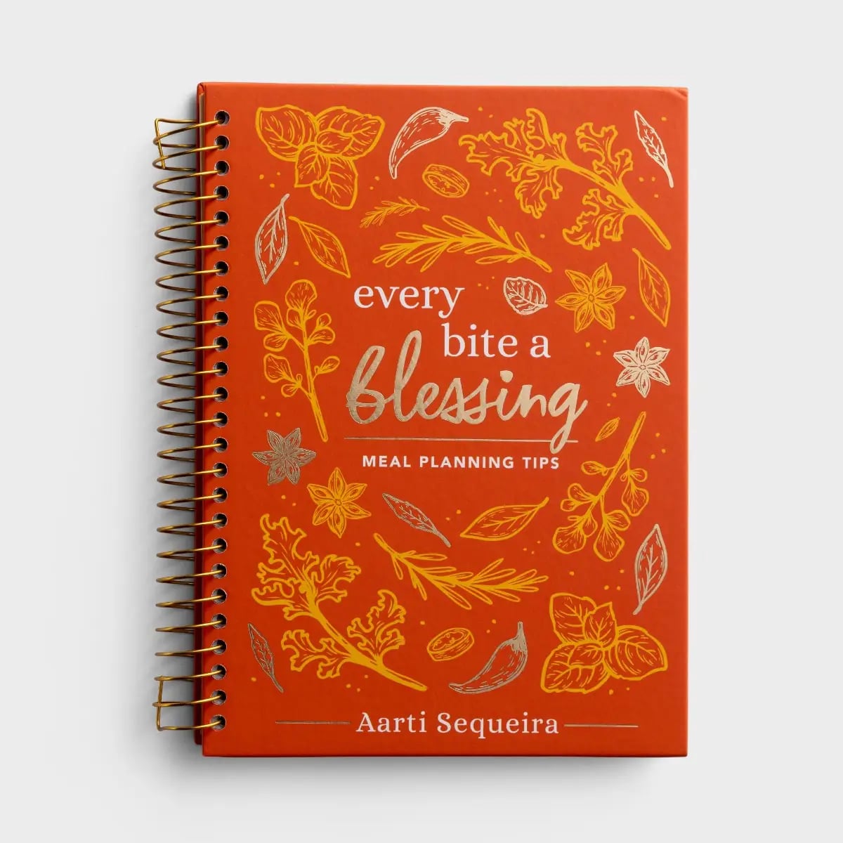 Undated 12-Month Meal Diary/Planner: Every Bite a Blessing, Orange/Gold Foil Leaves (Aarti)