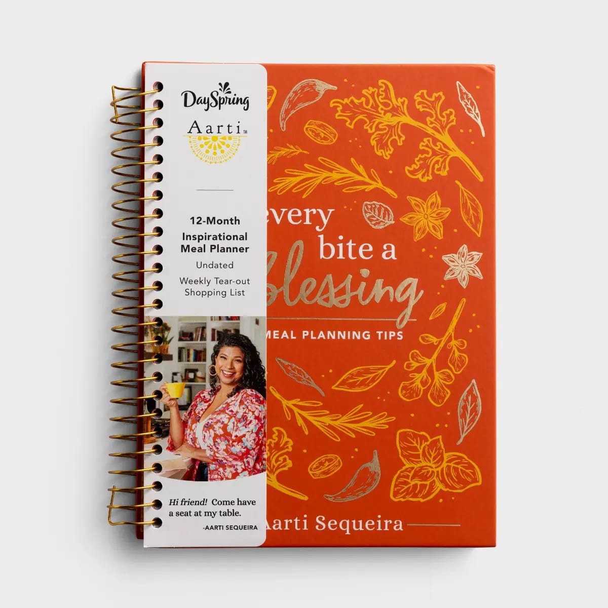 Undated 12-Month Meal Diary/Planner: Every Bite a Blessing, Orange/Gold Foil Leaves (Aarti)