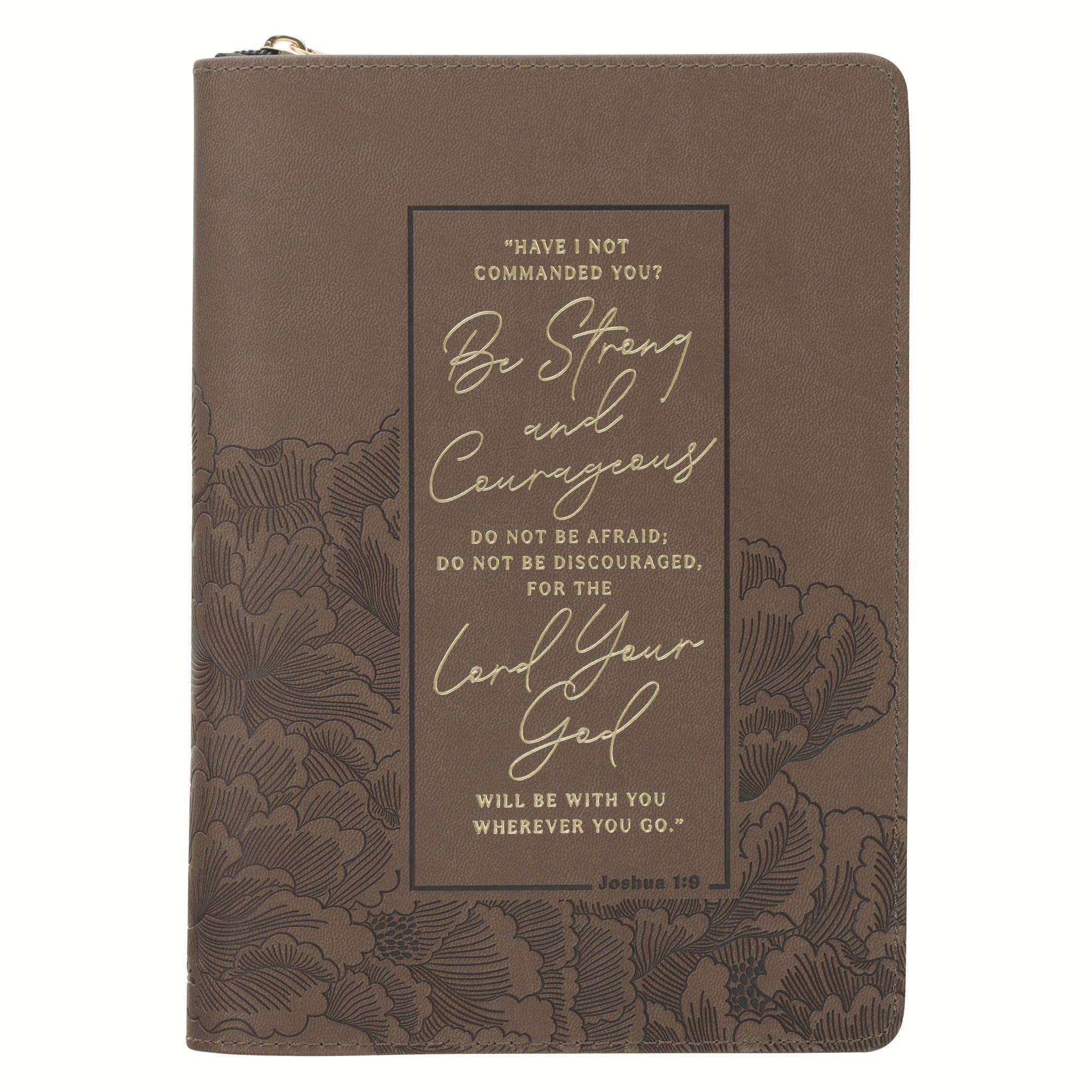 Classic Journal with Zipper: Brown Strong & Courageous Josh. 1:9