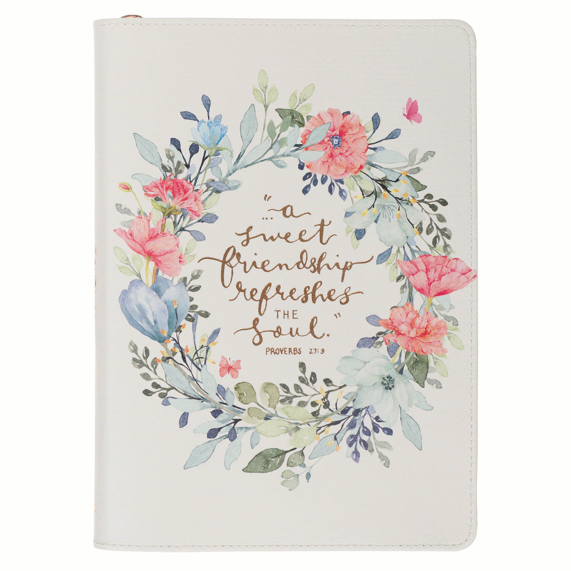 Classic Journal with Zipper: White Sweet Friendship Prov. 27:9