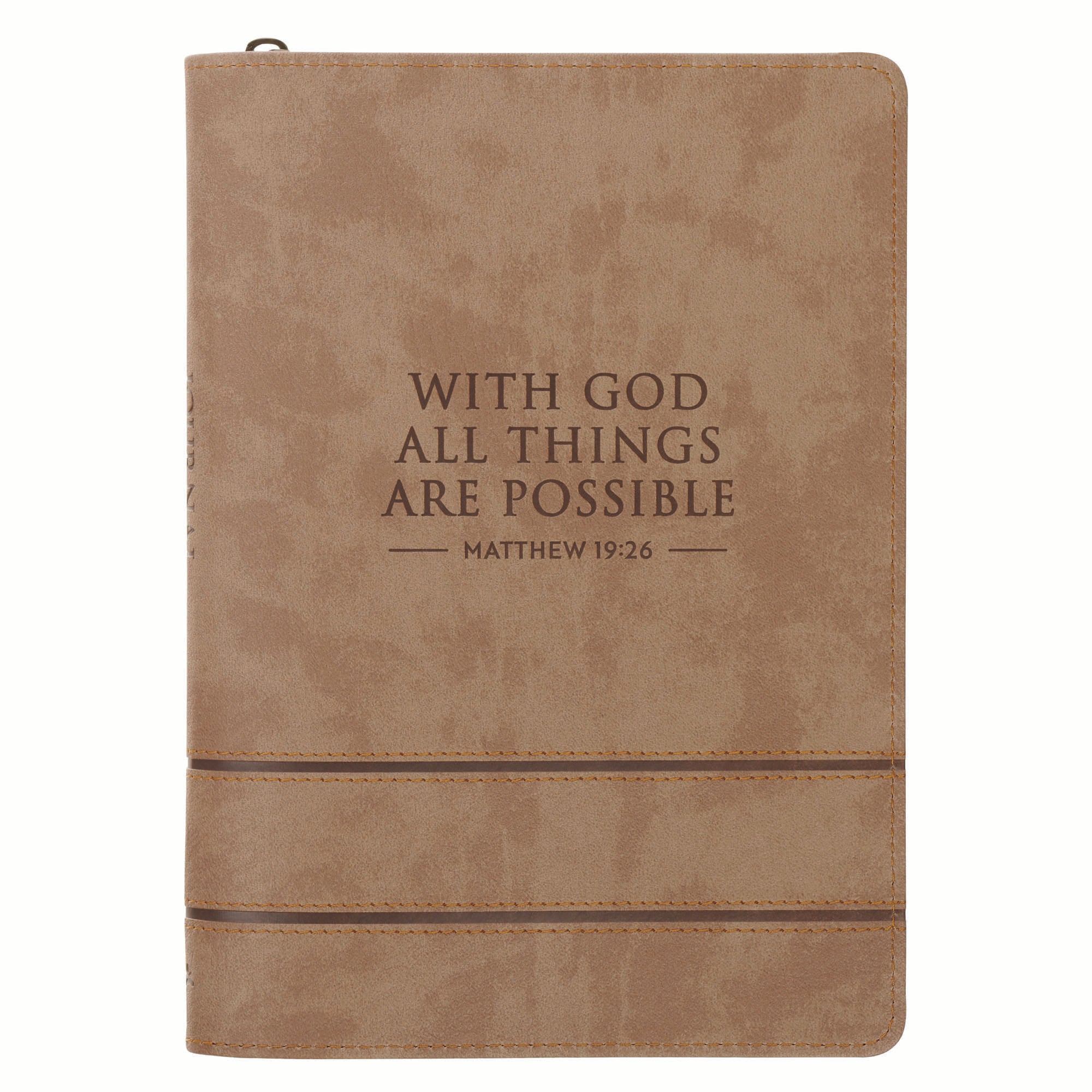 Classic Journal with Zipper: Taupe With God All Things are Possible Matt. 19:26