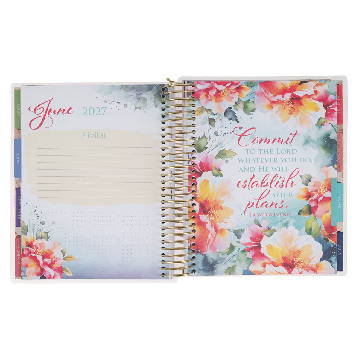 2027 18-Month Diary/Planner with Elastic Closure: Strength & Dignity, Floral (Includes Stickers)